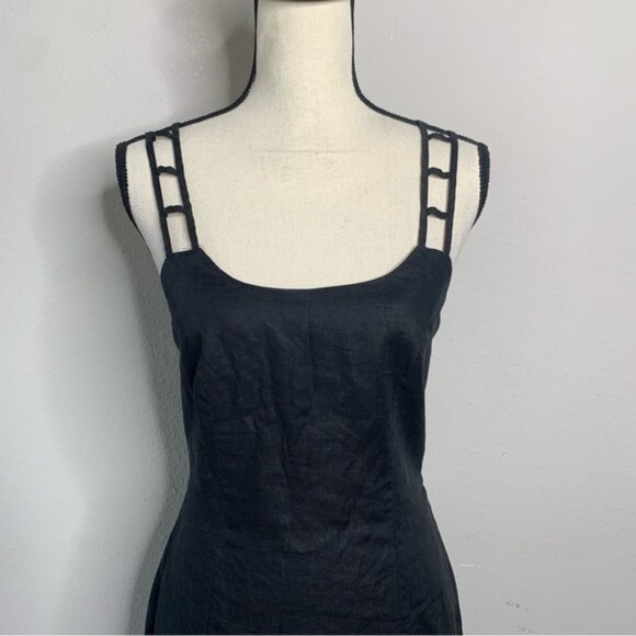 Andrea Polizzi for Rex Lester Black Linen Strappy Cutout Crisscross Mini Dress - Picture 6 of 13